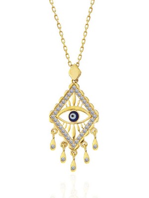 925 Ayar Gümüş Gold Nazarlı Göz Kadın Kolye