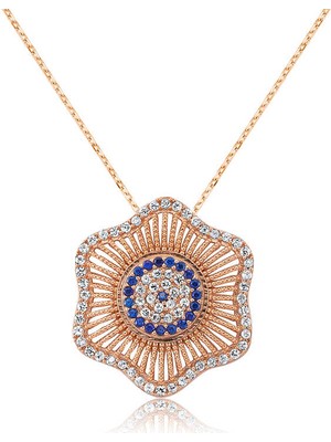 HS Demirci 925 Ayar Gümüş Nazarlı Çiçek Kadın Gümüş Kolye