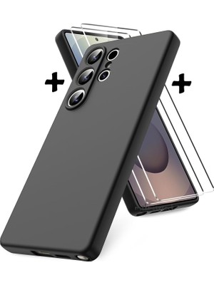M.TK Moveteck Samsung Galaxy S25 Ultra Kılıf Kamera Korumalı Yumuşak Renkli Silikon + Ekran Koruyucu Nano Cam 2in1 Set