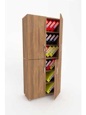 3G Tasarım Modüler Dört Kapaklı Çok Amaçlı Ofis Dolabı Evrak Dolabı 3G-039-KD-CEVİZ/90x37x190h