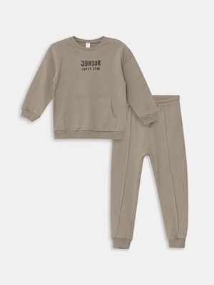 Lcw Kids Bisiklet Yaka Uzun Kollu Baskılı Erkek Bebek Sweatshirt ve Eşofman Alt 2'li Takım