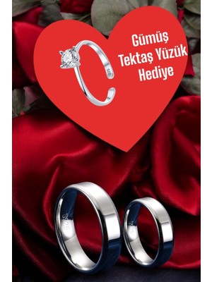 Moda Gümüş Evi 925 Ayar Gümüş 5 mm Düz Alyans - Tektaş Yüzük Hediyeli