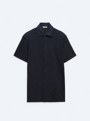 Kip Lacivert Düz Regular Fit Casual Pamuk Karışımlı Gömlek