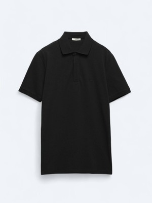 Kip Siyah Düz Polo Yaka %100 Pamuk T-Shirt