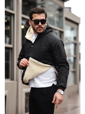 Prifaldi Erkek Siyah Kanguru Mont