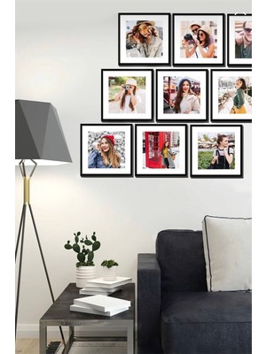 Duvara Yapışan Sök-Tak Siyah Çerçeve 9'lu Set 20 x 20 cm (Fotoğrafını Gönder Basılsın Gelsin)