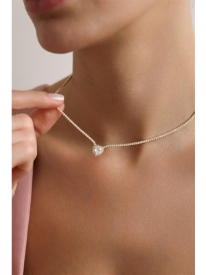 925 Ayar Gümüş Gold Kaplama Beyaz Taşlı Suyolu Kolye