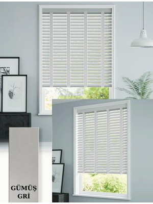 Wooden Blinds %100 Doğal Ahşap Jaluzi 50MM, Alüminyum Kasalı Yüksek Kaliteli - Grey/gümüş