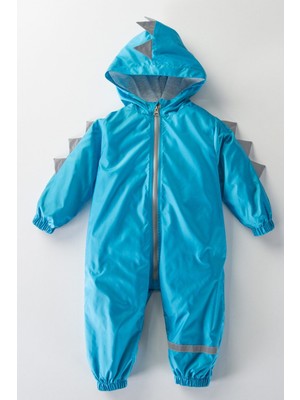 Mdm Sevimli Dinozor Figürlü Kapşonlu Pamuk Astarlı Cepli Kız Erkek Bebek Yağmurluk Mont Tulum Çocuk Yeni