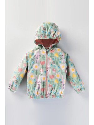 Mdm Sevimli Tavşan ve Çiçek Figürlü Kapşonlu Pamuk Astarlı Erkek Kız Bebek Yağmurluk Mont Tulum Çocuk