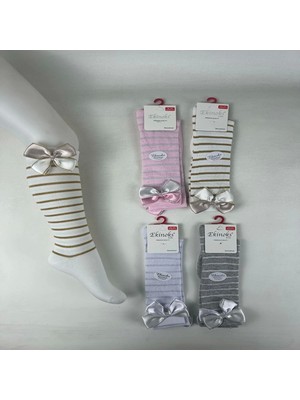 Ekinoks Socks Kız Bebek Fiyonklu Diz Altı Çorap (3 Adet)