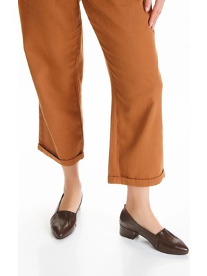 MFT Ayakkabı Kadın  Deri Özel Üretim Kalın Topuklu Ayakkabı Kahverengi