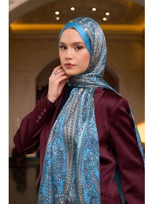 İpekhan Koyu Lacivert Hardal Hint Vual Şal -  5009-28