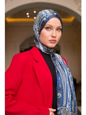 Çelik Mavi Hint Vual Şal -  5009-25
