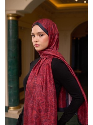 Desenli Vual Şal Bordo Vual Ipek Şal -  9803-06