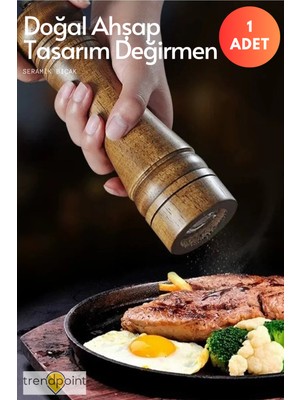 Trendpoint 1ADET 22CM Baharat Öğütücü Premium Doğal Ahşap Değirmen Karabiber Tuz Kahve Tuz&biberlik