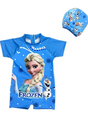 Arya Nisa Kids Kız Çocuk Elsa Karakterli Tulum Mayo ve Bone Takım