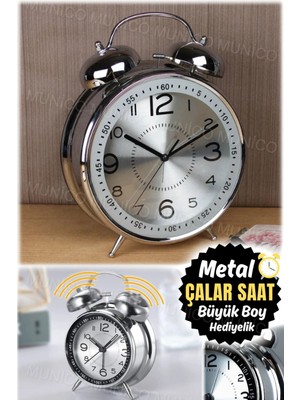 Nidage Manuel Kurmalı Vintage Metal Retro Metal Çalar Başucu Saati Işıklı Büyük Boy Zil Sesi Çalar Saat Şı