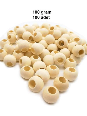 Mr. Rzn Store 100 gr (100 Adet) Ahşap Boncuk 15 mm Çap x 10 mm Delik Doğal Yuvarlak Ahşap Makrome El Işi Çanta