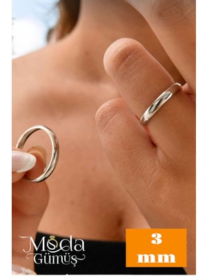 Moda Gümüş Evi 925 Ayar Gümüş 3 mm Bombeli Klasik Düz Alyans