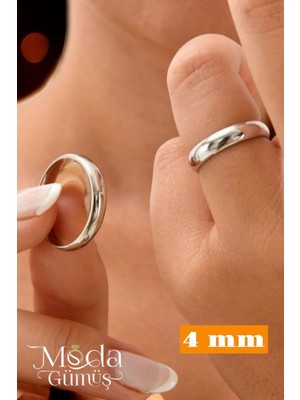 Moda Gümüş Evi 925 Ayar Gümüş 4 mm Bombeli Klasik Düz Alyans