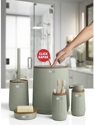 Okyanus Home Nida Yeşil Ahşap Desenli Eko 5'li Banyo Seti