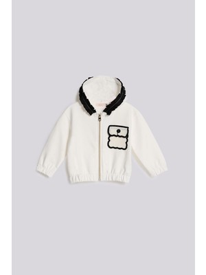GB Baby Bg Store Kız Bebek Ekru Eşofman Üstü Cepli Bisiklet Yaka Uzun Kol Örme Kumaş