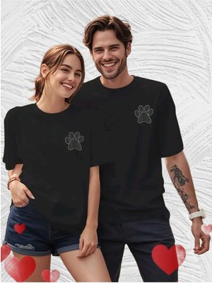 Woodroffe 2li Çift Kombini Sevimli Pati Baskılı T-Shirt Unisex Salaş Oversize Boyfirend