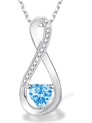 Swarovski Zirconia Kalp ve Sonsuzluk Kadın Kolye 925K Gerçek Gümüş Londan Blue Zirconia