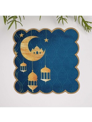 Decofav Hilal Cami ve Şamdan Tasarımlı Islami Motif Nakış Kenar Kokteyl Peçetesi 1 Adet