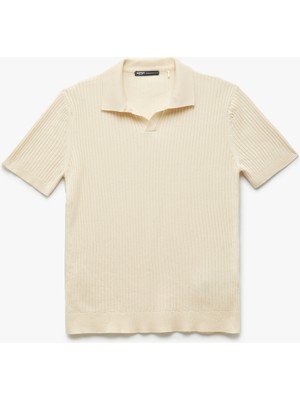 Koton Polo V Yaka Dokulu Kısa Kollu Triko Kazak