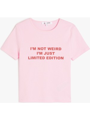 Koton Slogan Baskılı Kısa Kollu Slim Fit Bisiklet Yaka Tişört