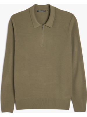 Koton Uzun Kollu Polo Yaka Yarım Fermuarlı Triko Kazak