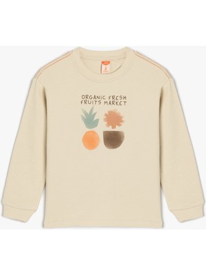 Koton Pamuklu Uzun Kollu Bisiklet Yaka Baskı Detaylı Tişört