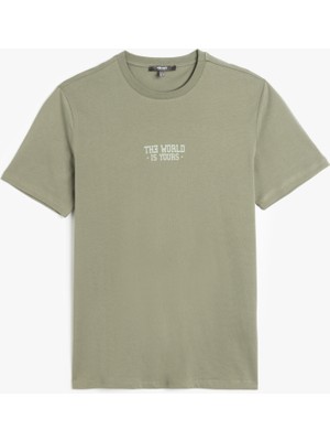 Koton Bisiklet Yaka Kısa Kollu Pamuklu Slogan Baskılı Slim Fit Tişört