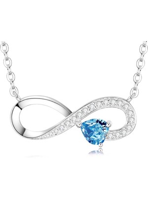 Swarovski Zirconia Kalp ve Sonsuzluk Kadın Kolye 925K Gerçek Gümüş Londan Blue Zirconia