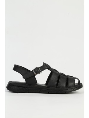 Pierre Cardin Hakiki Deri Siyah Erkek Sandalet PC-7462