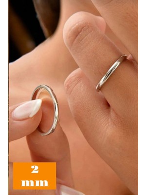 Moda Gümüş Evi 925 Ayar Gümüş 2 mm Bombeli Klasik Düz Alyans