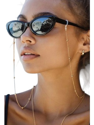 Feron Accessories El Yapımı Gold Renk Zincir Gözlük Askısı ve Güneş Gözlüğü Aksesuarı Kadın İçin Minik Top Model