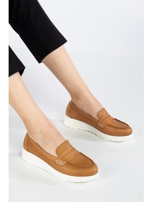 Analin Shoes Kadın  Deri Rahat Günlük Ayakkabı - Taba