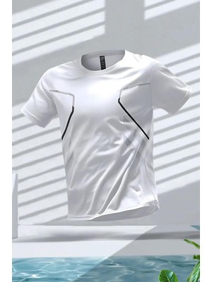 Oksit Fusto Mikro Polyester Slim Fit Erkek Antrenman Tshirt Beyaz Renkli Performans Tarzı
