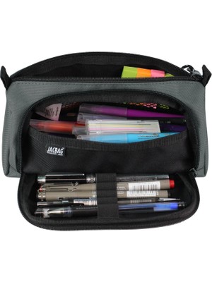 Jacbag Prime Xl Gri Polyester Lastik Ayraçlı İki Bölmeli Kalem Çantası 80-90 Kalem Kapasiteli