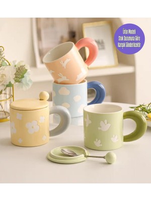 Pastel Renkli Çiçek ve Hayvan Desenli Seramik Kupa