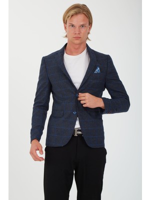 Sposo 5135 Dar Kalıp Kareli Antrasit Erkek Blazer Ceket