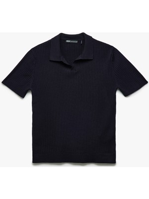 Koton Polo V Yaka Dokulu Kısa Kollu Triko Kazak