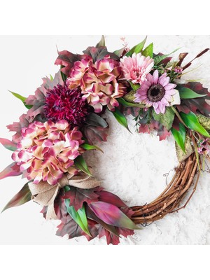 Lotus Hediye Ortancalı Kasımpatılı ve Ayçiçekli Kapı Süsü Çelenk