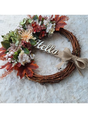 Lotus Hediye Kasımpatılı Sonbahar Yapraklı Kapı Süsü Çelenk