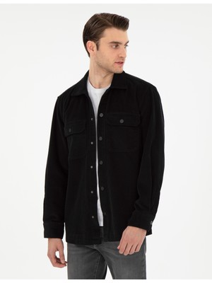 Pierre Cardin Erkek Siyah Klasik Yaka Çift Cepli Oversize Gömlek Ceket 50293183-VR046