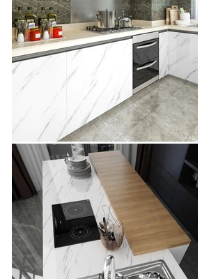 5 mt x 60 cm Mermer Folyo Kağıt Beyaz Yapışkanlı