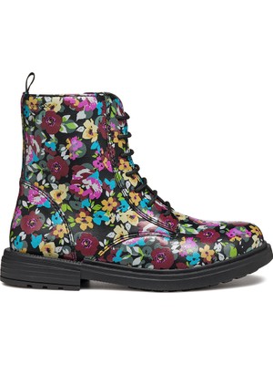 Geox Kız Çocuk Siyah Eclair Bağcıklı Desenli Postal Bot J049QD00004C9240